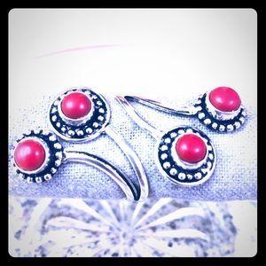 Sterling Silver Coral Ring ( Semi-adjustable)